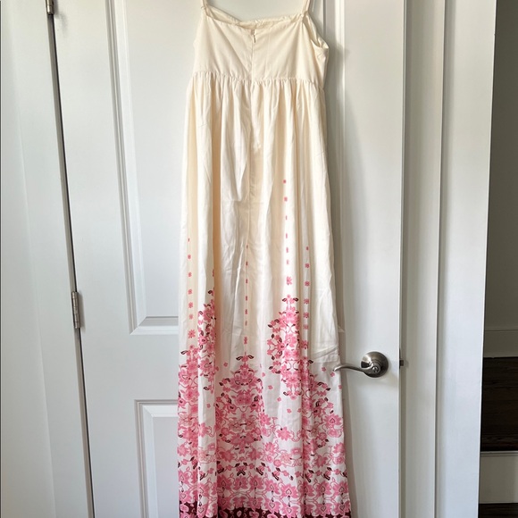 Commense Cream with Pink Floral Accents Elegant Dress - Picture 5 of 7